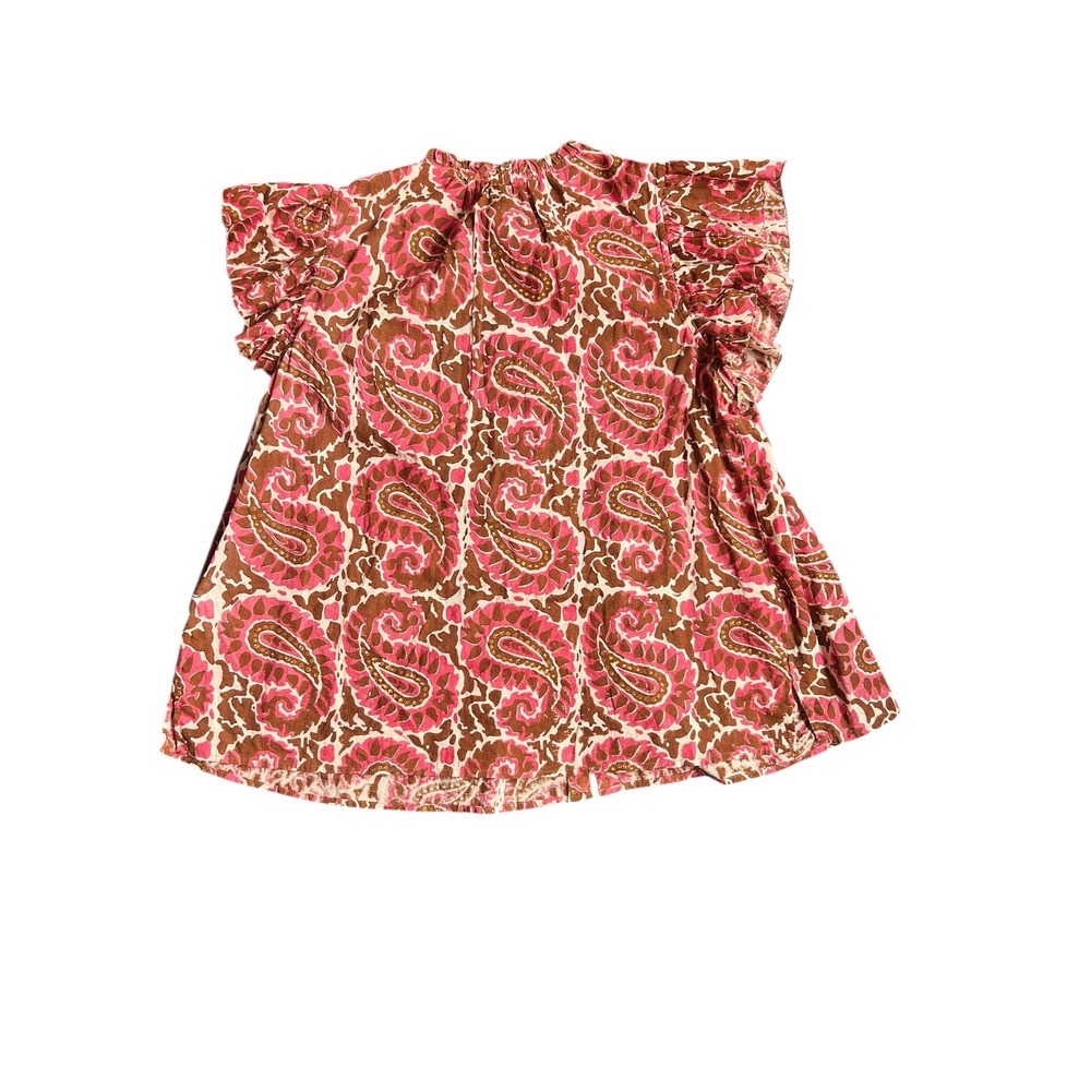 Cleobella Calla Blouse Aurora Pink Brown Flutter Sleeve Blouse Womens M - Picture 7 of 7